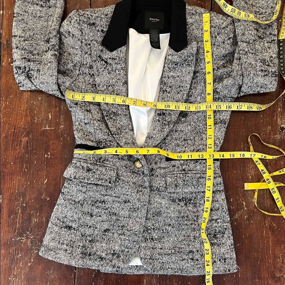 Smythe Contrast Collar Tweed Fitted Wool Blazer Grey and Black Sz 4 - Picture 6 of 11
